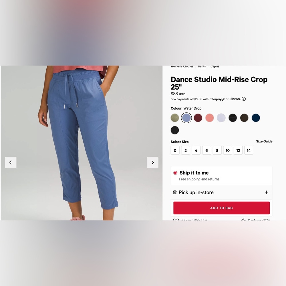 Lululemon dance studio mid rise crop 25”